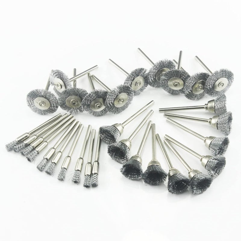 JUNLIXN 𝐉𝐔𝐍𝐋𝐈𝐗𝐍 30 Pcs Wire Brush Wheel, 1/8 Inch Shank Coarse Crimped Steel Wire Brushes Kits for Dremel Rotary Tool (Silver) - Image 2